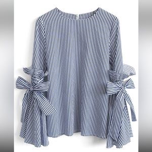 Chicwish Charisma Blue Strip stop with Bell Sleeves XS